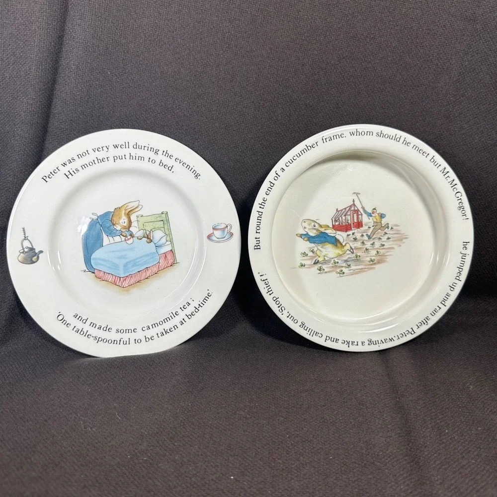 2 pc Beatrix Potter PETER RABBIT Wedgwood of Etruria & Barlaston Child Dish Set - Picture 1 of 10